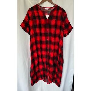 2XL Women’s Red/Black Checkered Dress, Long Shirt, Tunic Top, New with tags